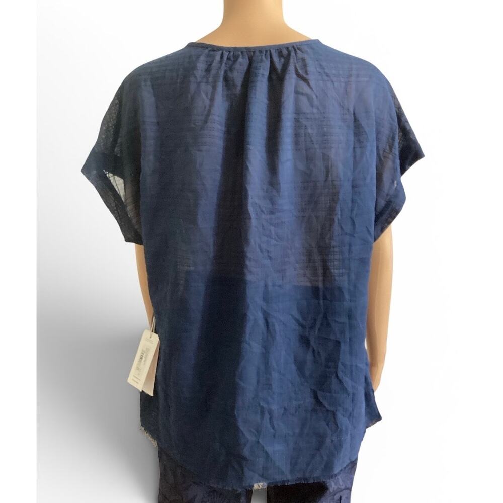 Carve Designs Navy James Textured Top 100% Organic Cotton Gauze Blouse Sz L - Picture 3 of 6